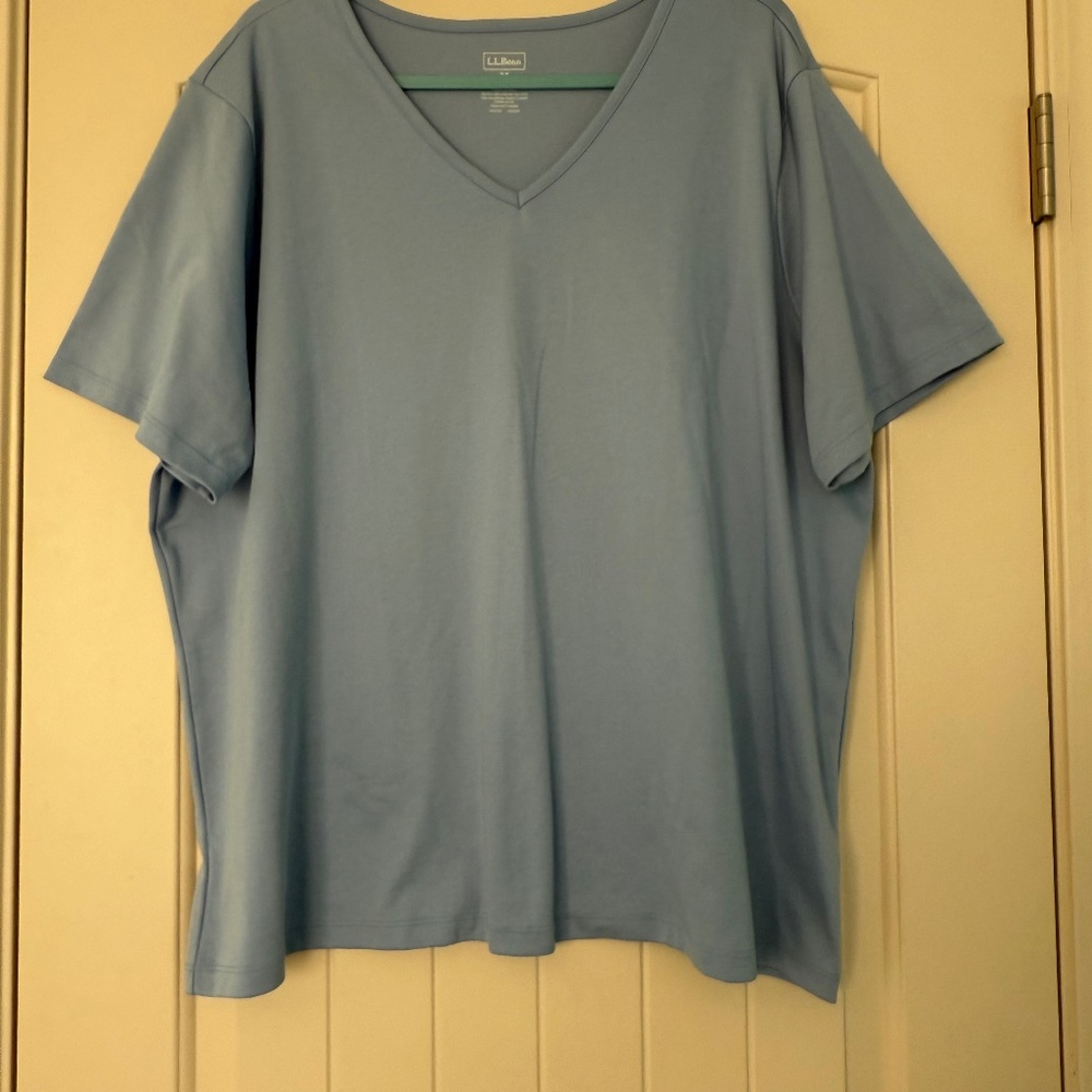 L.L.Bean Women’s Plus Cotton Short Sleeve Blue Top Size 3X reg